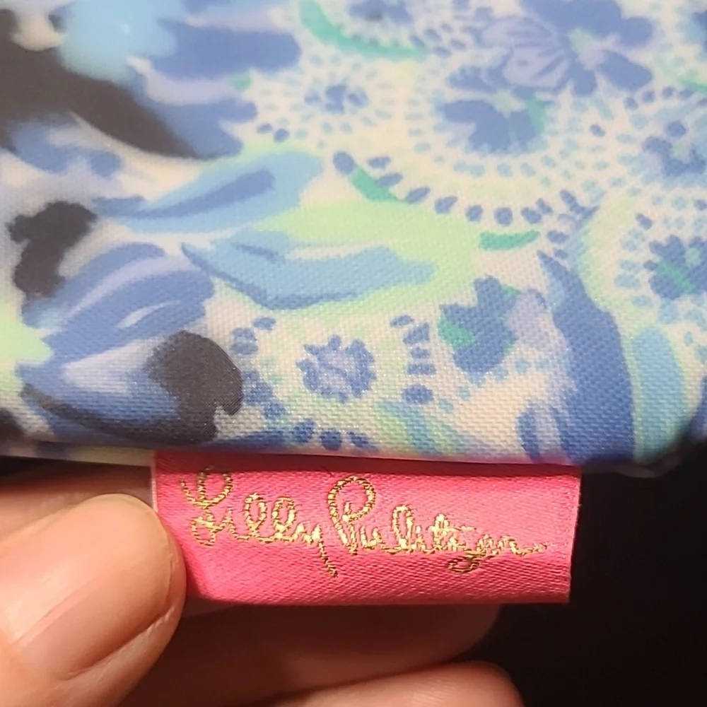 Lilly Pulitzer Blue Floral With Cork Detail Zipper Pencil Pouch